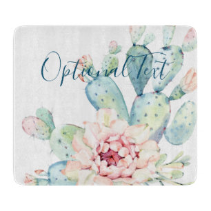 Weiche Aquarellpastellfarben blühende Kakteen Schneidebrett