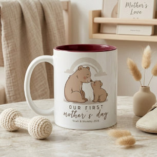 Weiche Bär Mama Baby Erster Muttertag Liebesdesign Zweifarbige Tasse
