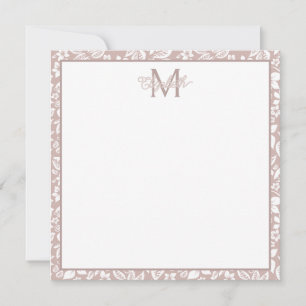 Weiche Beige und Weiße Floral Monogramm Mitteilungskarte