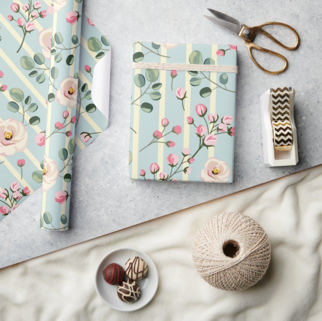 Weiche blau gestreifte Blumenverpackung Geschenkpapier (Kunsthandwerk)