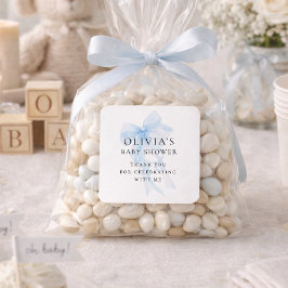 Weiche blaue Bogen-Text Danke Baby Shower Quadratischer Aufkleber