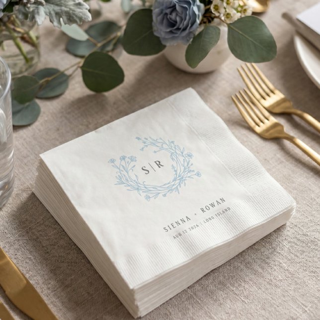 Weiche Blaue Boho-Verzierte Monogramm-Hochzeit Serviette (Von Creator hochgeladen)