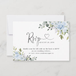 Weiche Blaue Botanische Hochzeits-Website QR-Code  RSVP Karte