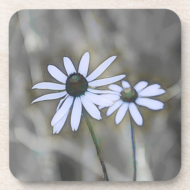 Weiche Blaue Gänseblümchen-Untersetzer Grauer Hint Getränkeuntersetzer (Vorderseite)