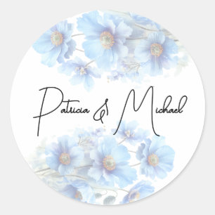Weiche Blaue Himalaya-Mohn-Blumengarten-Hochzeit  Runder Aufkleber