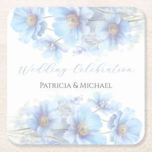 Weiche Blaue Himalaya-Mohnblumen-Gartenhochzeit Rechteckiger Pappuntersetzer