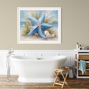 Weiche Blaue Seestern-Küsten-Wandkunst Poster
