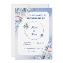 Weiche blaue und weiße Blumenhochzeitskarte