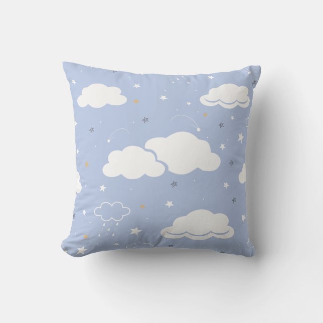 Weiche blaue Wolke und Sternmuster Kissen (Vorderseite)