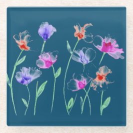 Weiche Blume auf Aquamarin - Untersetzer aus Glas