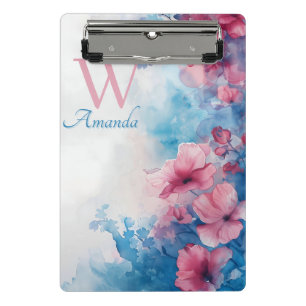 Weiche Blume in Rosa und Blau Mini Klemmbrett