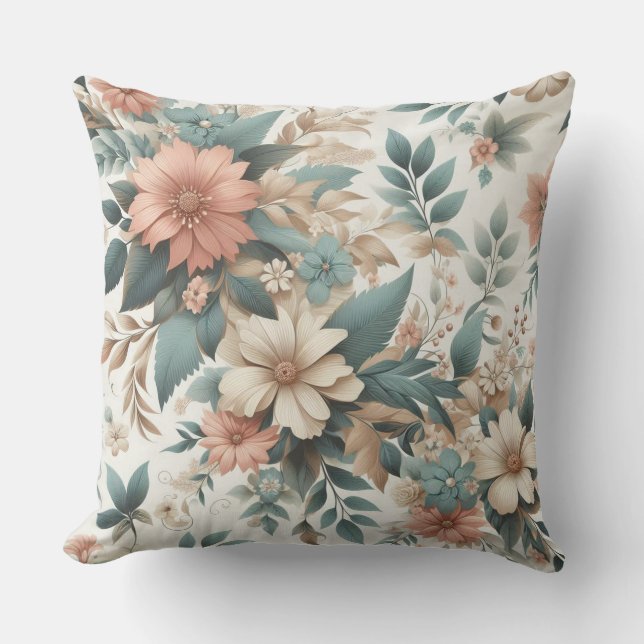 Weiche Blumenpfirsichpfirsichfarben aquamarines Vi Kissen (Vorderseite)