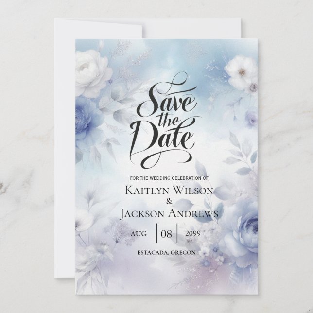 Weiche Blüten und Lavendel-Mist-Hochzeit Save The Date (Vorderseite)