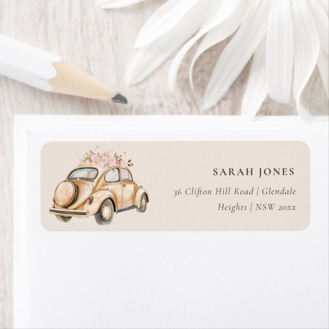 Weiche Blütenblüte Vintage Auto Wasserfarbenhochze (Insitu)