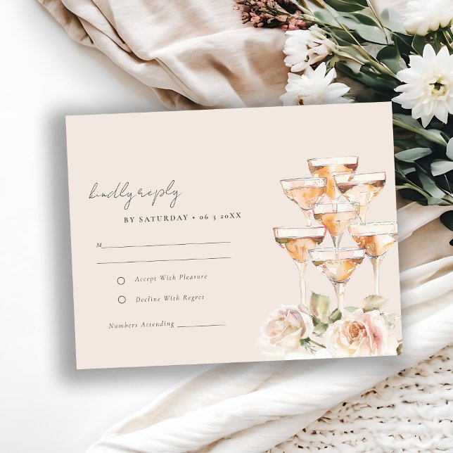 Weiche Blütenflora Champagner Weingläser Hochzeit RSVP Karte (Von Creator hochgeladen)