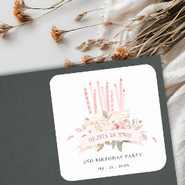 Weiche Blütenkuchen-Kerzen jeden Geburtstag Quadratischer Aufkleber