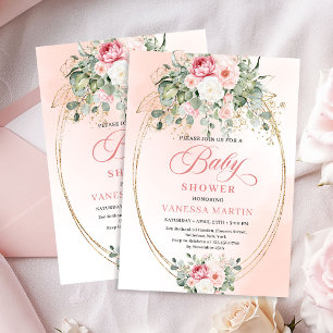 Weiche Bohemian-Rosé-Blumen-Gold-Baby-Shower-Einla Einladung