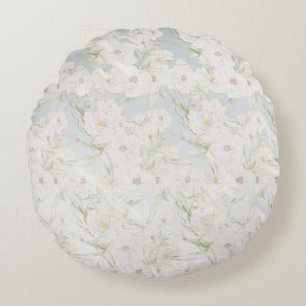 Weiche, elegante, weiße Blumenmuster Rundes Kissen