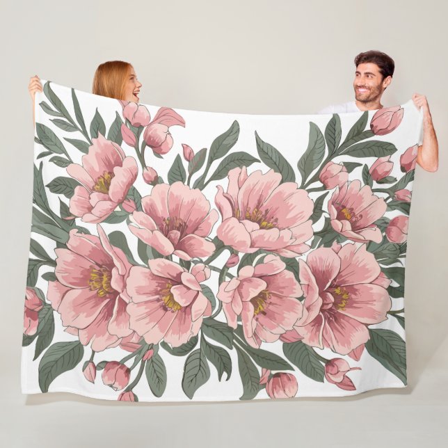 Weiche Eleganz: Weich rosa Blumenstrauß Fleecedecke (Beispiel)