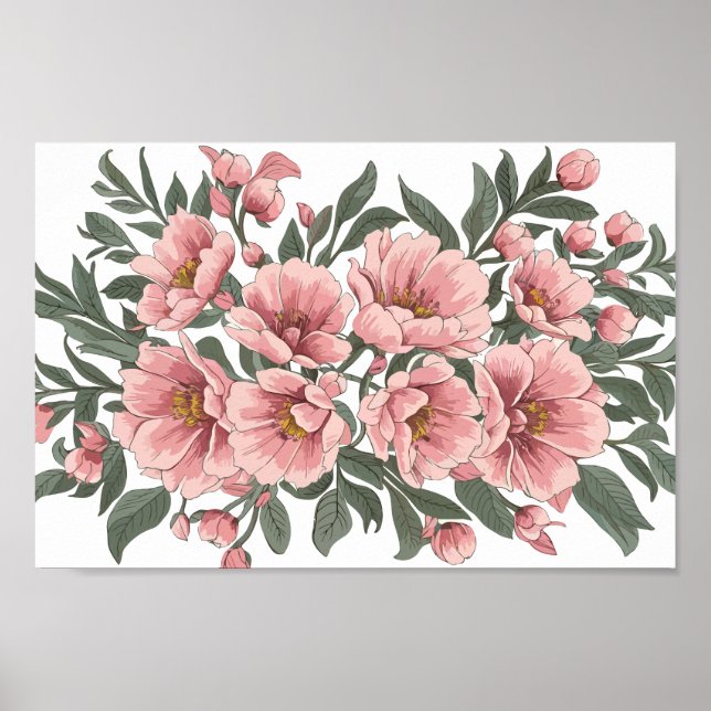 Weiche Eleganz: Weich rosa Blumenstrauß Poster (Vorne)