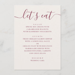 Weiche Elfenbein Hochzeit. Moderne Schrift Empfang Menükarte