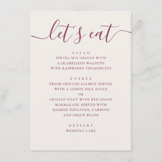 Weiche Elfenbein Hochzeit. Moderne Schrift Empfang Menükarte