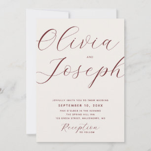 Weiche Elfenbein Moderne Schrift Hochzeit Foto & Einladung