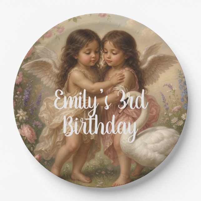 weiche Engel Cherub Mädchen Geburtstag || Papierpl Pappteller (Vorderseite)