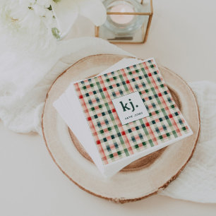 Weiche Evergreen-Gingham-Monogramm Serviette