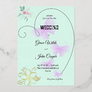 Weiche Farbe mit Blumen- und Schmetterlingsdesign Folieneinladung