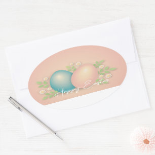 Weiche Farben Osterei und Frühlingsmilch Blume Ovaler Aufkleber