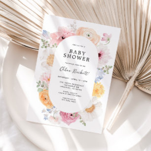 Weiche, farbige Pastell-Floral-Rahmen Babydusche Einladung