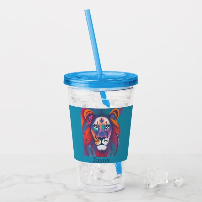 Weiche Farbtöne Lion personalisiert Acryltrinkbecher (Vorderseite Ice)