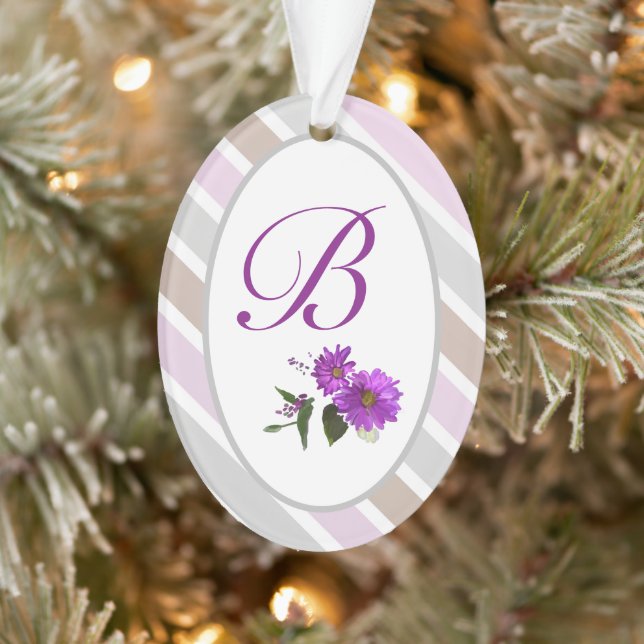 Weiche Farbtöne Mit Monogramm, rosafarbener Streif Ornament (Baum)