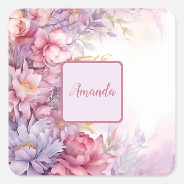 Weiche feminine Blumenmuster winzige Blume Quadratischer Aufkleber (Vorderseite)