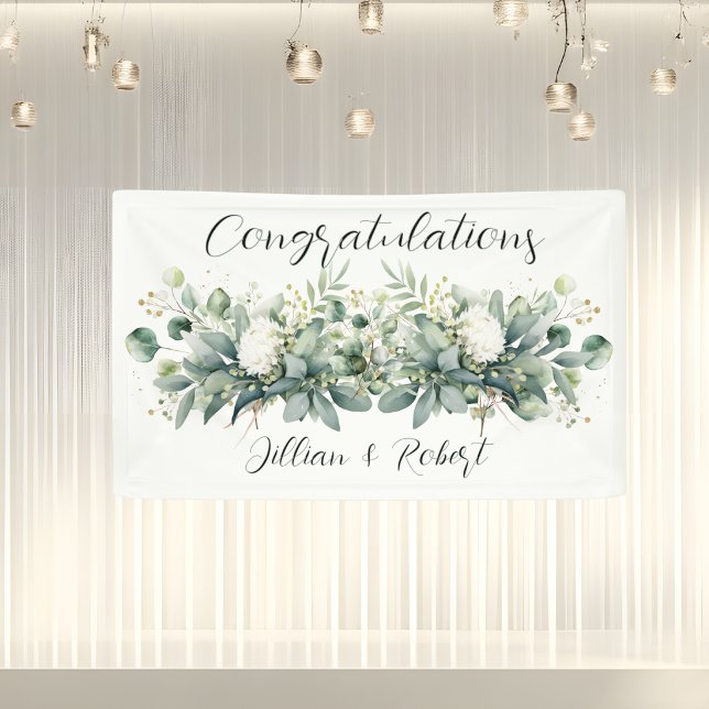 Weiche Florale Grünzeug Hochzeit Gratulation  Banner (Soft Floral Greenery Congratulations Wedding Banner)