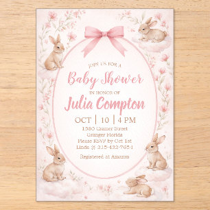 Weiche florale Hasen-Baby-Shower-Einladung Acryleinladungen