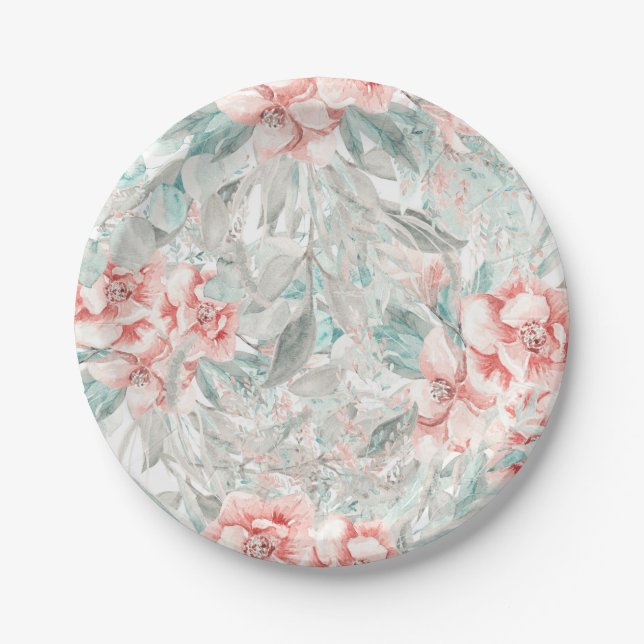 Weiche Frühlingsblütengrün Elegante Hochzeit Pappteller (Vorderseite)