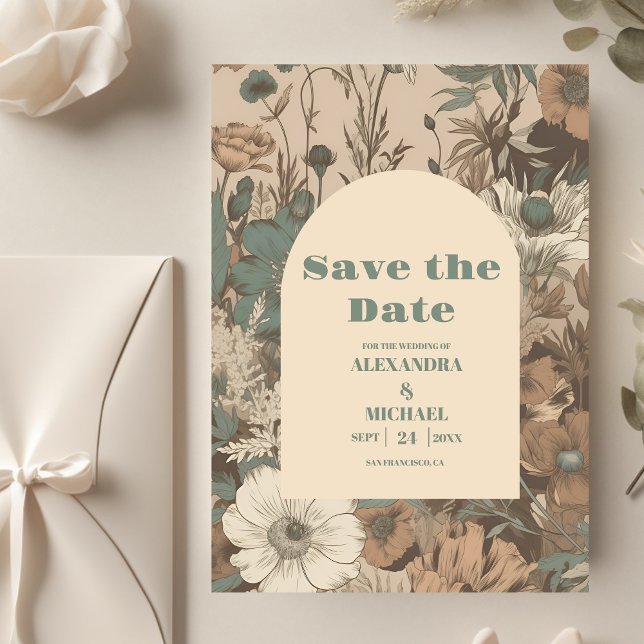 Weiche gedämpfte Erdtöne Wildblumen Hochzeit Save The Date (Von Creator hochgeladen)