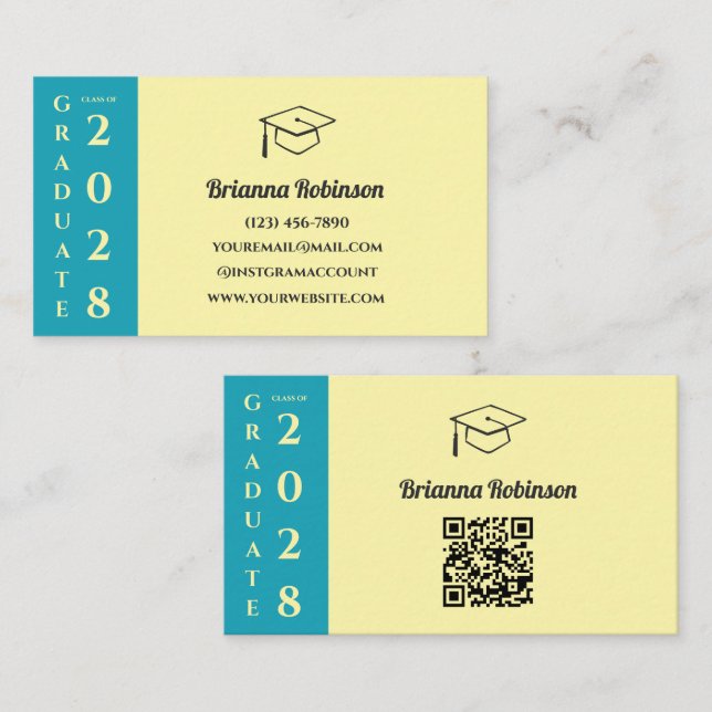 Weiche gelbe moderne Abschluss-QR-Code-Namecard Telefonnummerkarte (Vorne/Hinten)