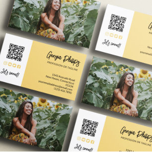 Weiche gelbe QR-Code-Foto-Social-Media-Icons Visitenkarte