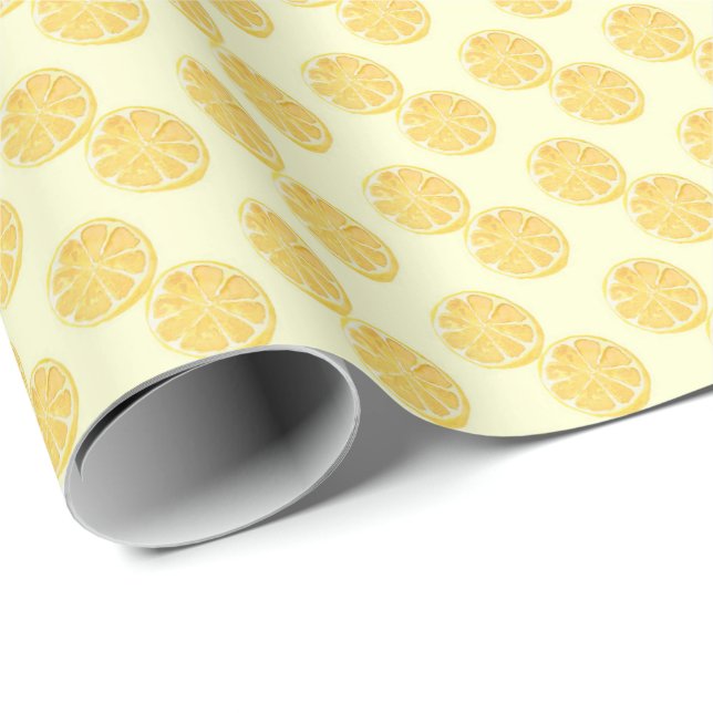 Weiche gelbe Zitronenscheibe Wasserfarbenmuster Geschenkpapier (Rolleneckpunkt)
