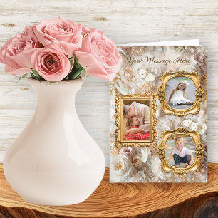 Weiche Gold Barock Blumen Bilderrahmen Collage Feiertagskarte