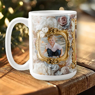 Weiche Gold Barock Blumen Bilderrahmen Collage Kaffeetasse