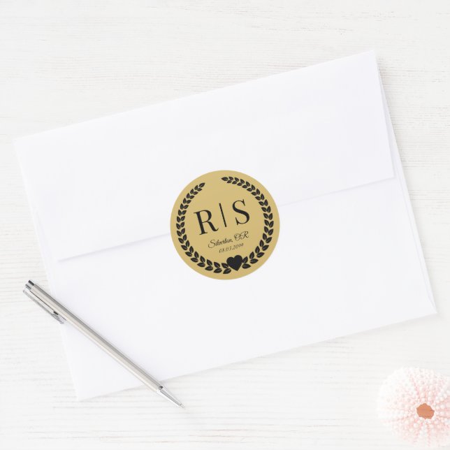 Weiche goldene Hochzeitsmonogramm-Initialen Runder Aufkleber (Umschlag)