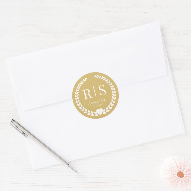 Weiche goldene Hochzeitsmonogramm-Initialen Runder Aufkleber (Umschlag)