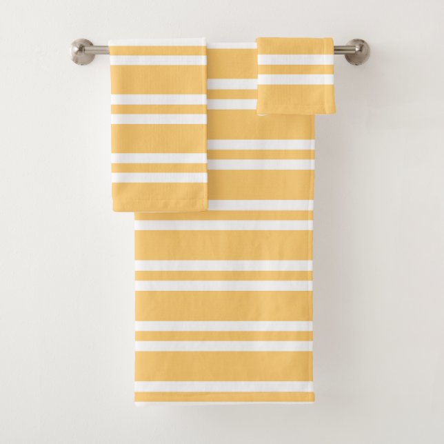 Weiche, goldene Orange und weiße Streifen Badhandtuch Set (Insitu)