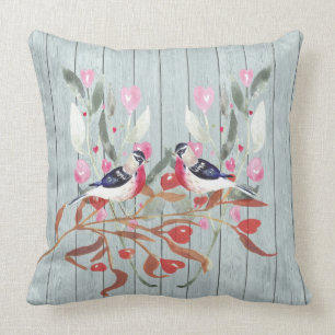 Weiche graue hölzerne Scheunen-Effekt-Vogel-Blume Kissen