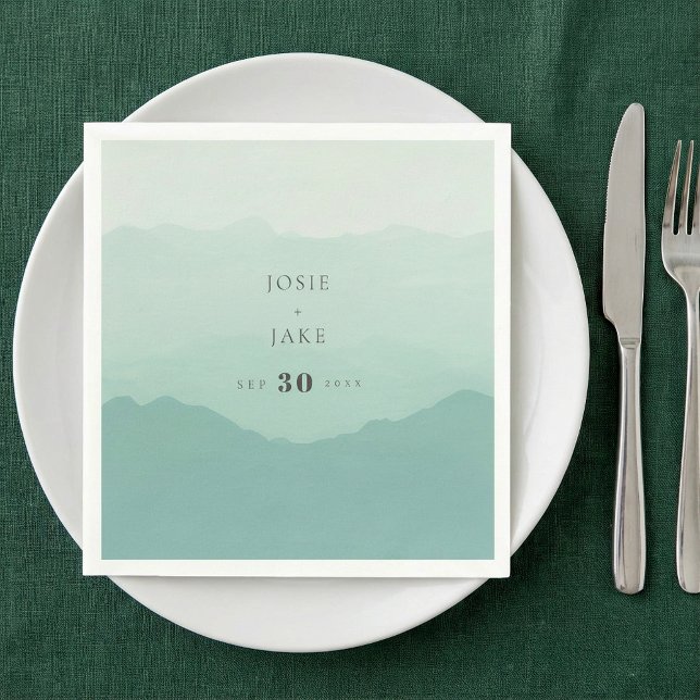 Weiche grüne Berge Hochzeitslippe Serviette (Soft green mountains wedding napkin.)