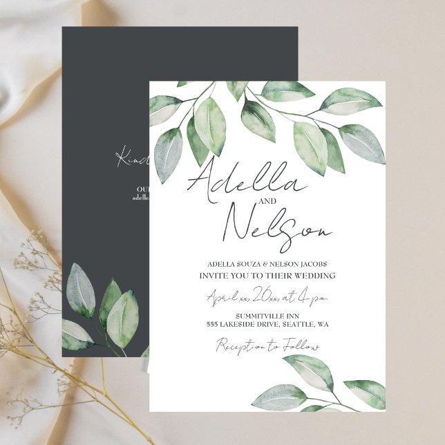 Weiche grüne Blätter Hochzeit Einladung (Soft Green Leaves Wedding Invitation)